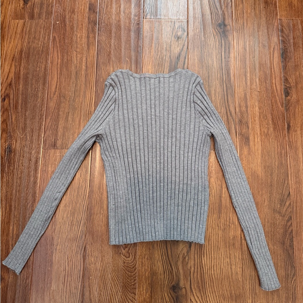 Quince Gray Ribbed Button-Front Cardigan - Picture 4 of 6